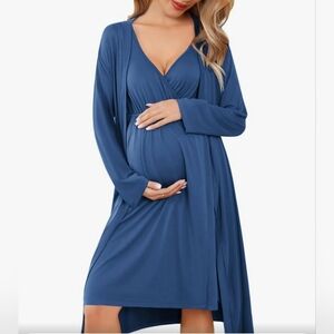 Ekouaer Maternity Nursing Gown and Robe Set - Navy - XXL - NEW!